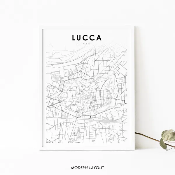 Lucca Italy Map Poster, Tuscany City Street Road