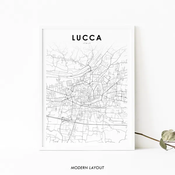 Lucca Italy Map Art Poster, Tuscany Travel Decor