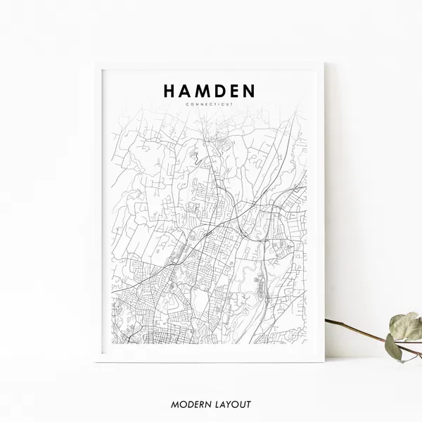 Hamden CT Map Print, Connecticut Nursery Poster