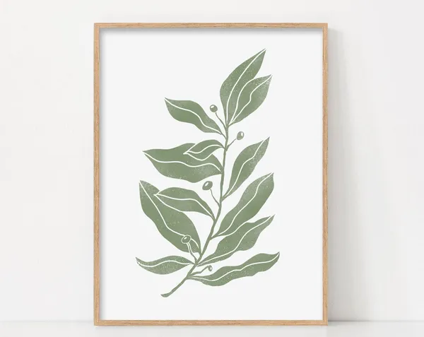 Leaf Wall Art Botanical Art Print, Sage Green Scandi