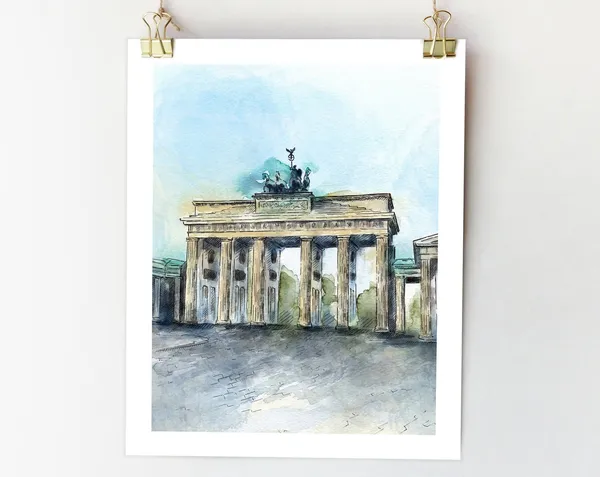 Berlin Brandenburg Gate Watercolor Travel Poster