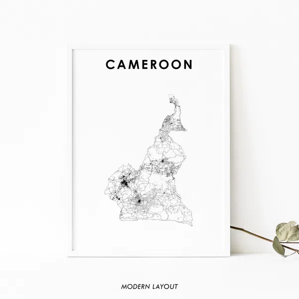Cameroon Map Art Print, Yaounde Africa Wall Decor