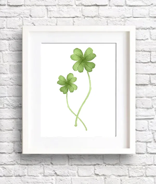 Double Four Leaf Clover Shamrock Watercolor Art Print