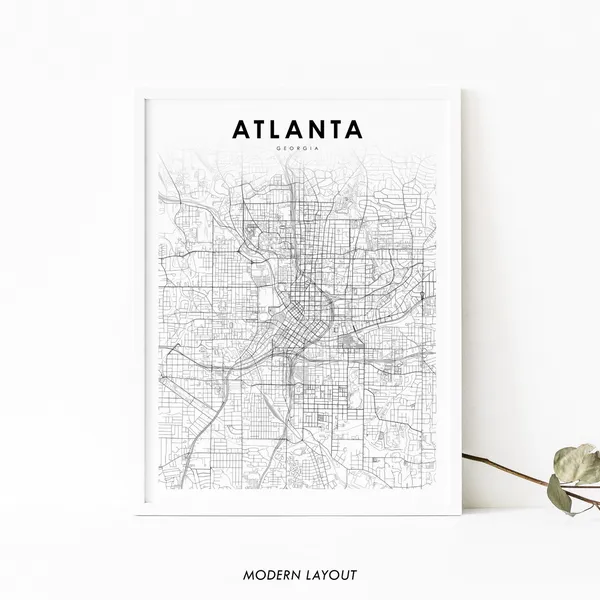 Downtown Atlanta GA Map Print, Georgia City Poster