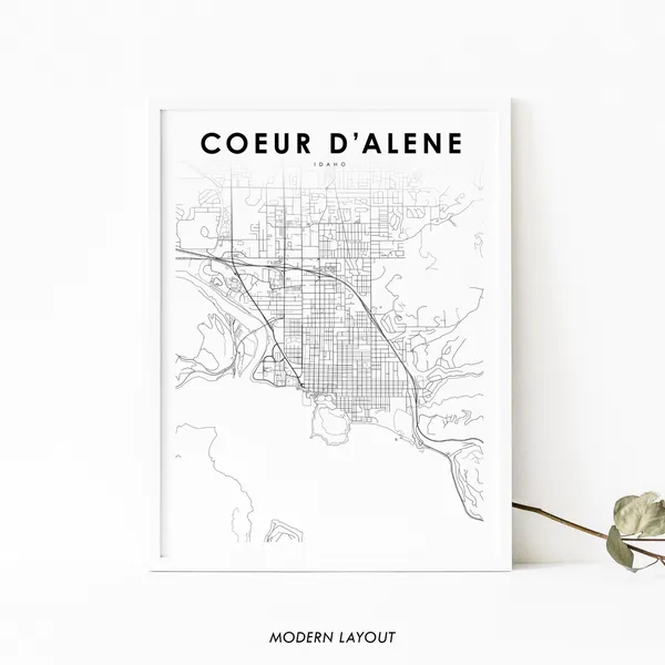 Coeur D'Alene ID Map Print, Idaho Nursery Wall Poster
