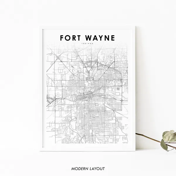 Fort Wayne Map Print, Indiana Nursery Room Decor