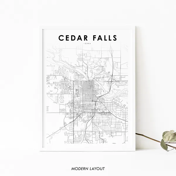 Cedar Falls IA Map Print, Iowa Nursery Decor