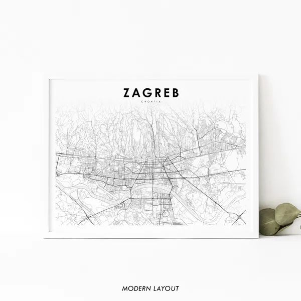 Zagreb Croatia Map Art Print, Nursery Room Decor