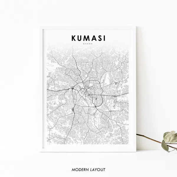 Kumasi Ghana Map Print, Nursery Room Decor