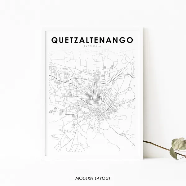 Quetzaltenango Guatemala Map Art Print, Xela City