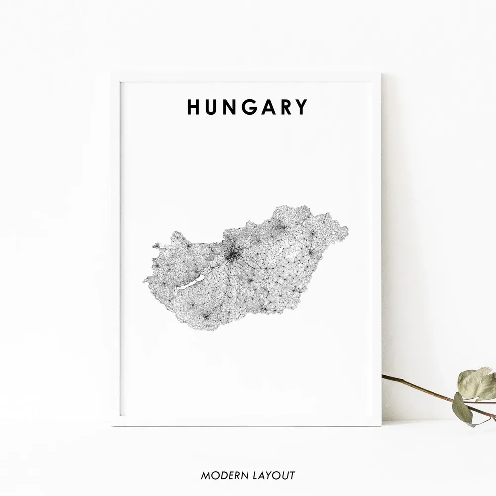 Hungary Map Print, Country Road Poster