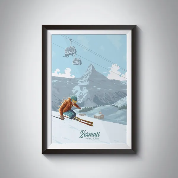 Zermatt Ski Resort Matterhorn Vintage Travel Poster