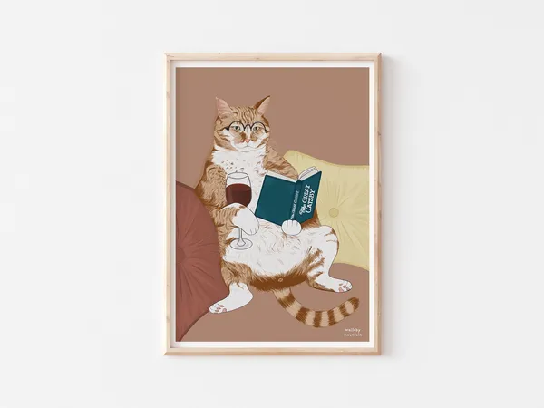 Wine Cat Print, Funny Cat Art Poster