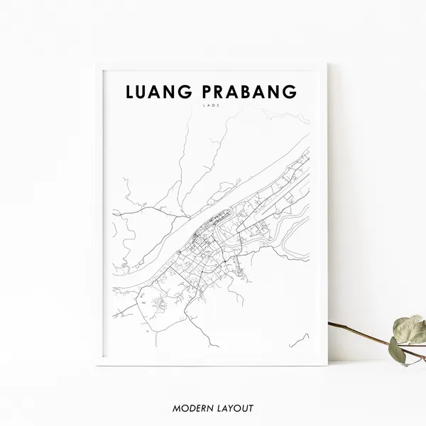 Luang Prabang Laos Map Art Print, Nursery Decor