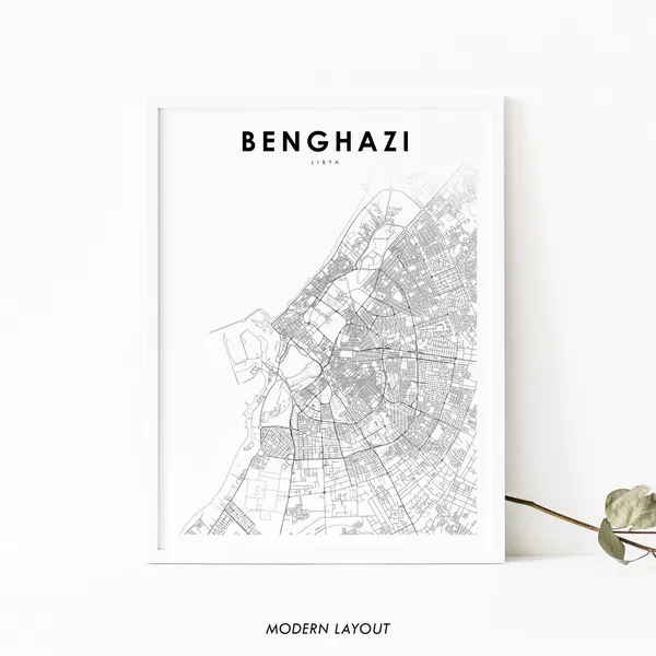 Benghazi Libya Map Print, Nursery Room Wall Decor
