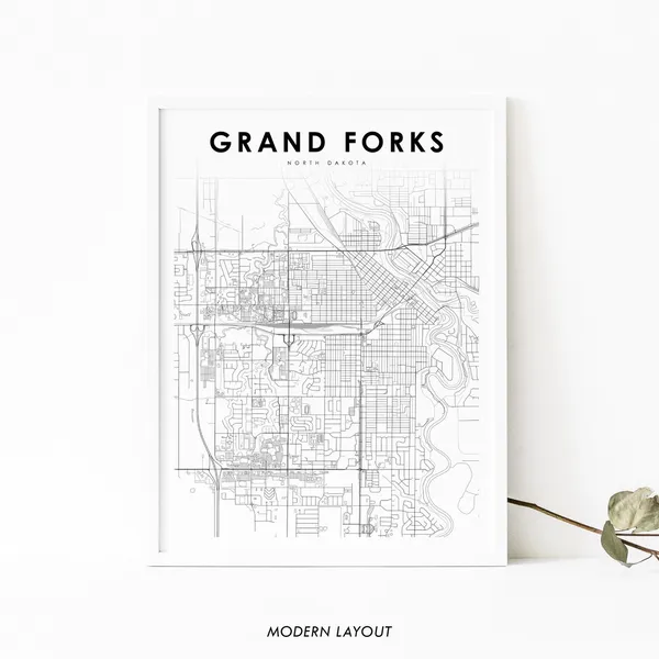 Grand Forks ND Map Print, North Dakota City Poster