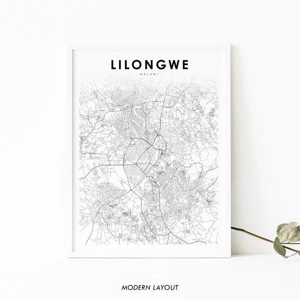 Lilongwe Malawi Map Print, Nursery Room Decor