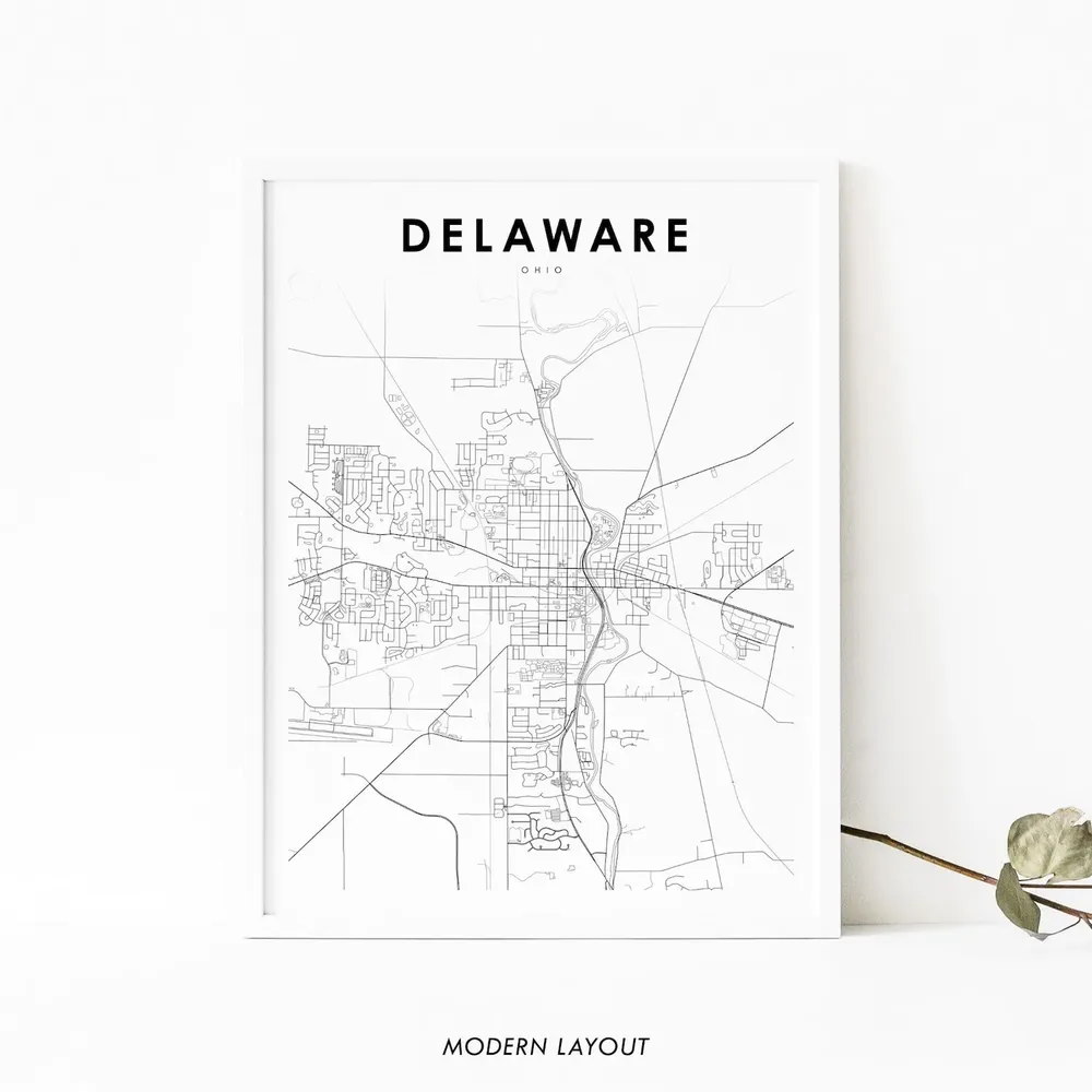 Delaware OH Map Print, Ohio City Poster