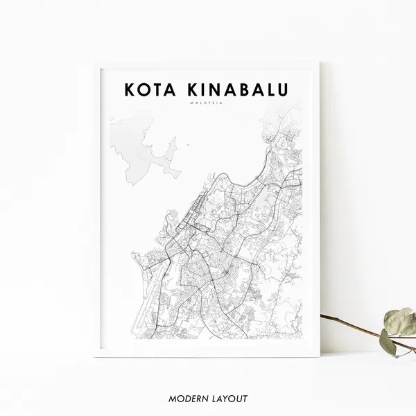 Kota Kinabalu Malaysia Map Art Print, Sabah City