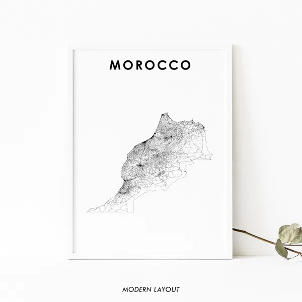 Northern Morocco Map Art Print, Rabat to Casablanca