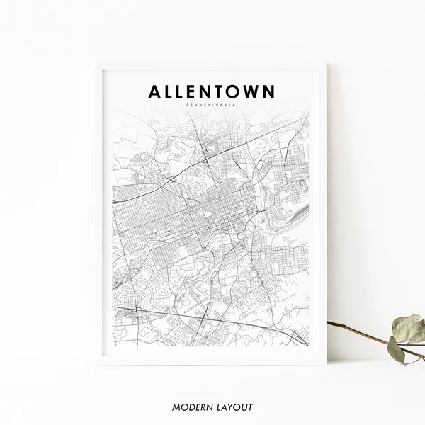 Allentown PA Map Poster, Pennsylvania City Street Road