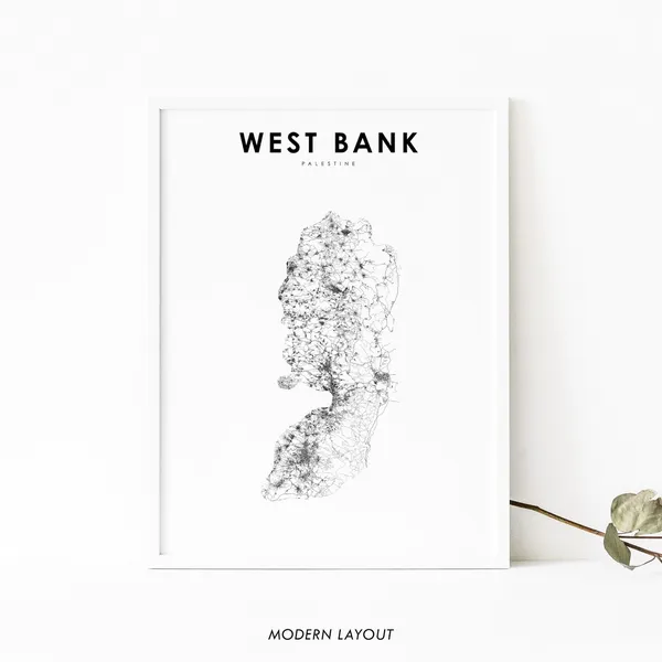 West Bank Map Print, Palestine Road Travel Poster