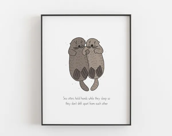 Otter Holding Hands Funny Animal Poster Print