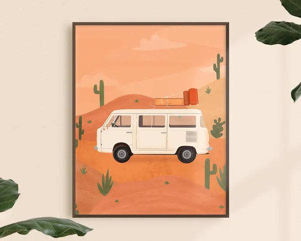Boho Campervan Art Print, Desert Travel Poster