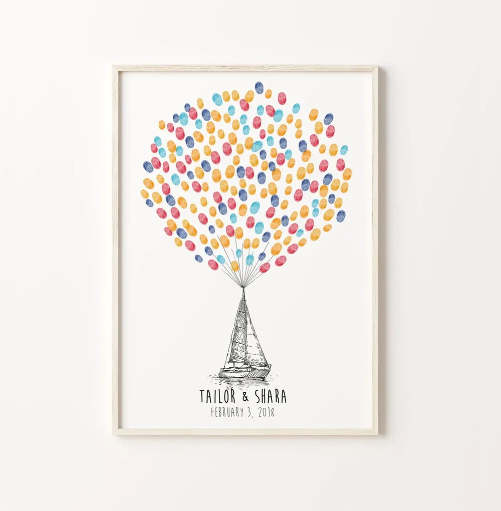 Ship Sketch Thumbprint Guest Book, Wedding Art Print