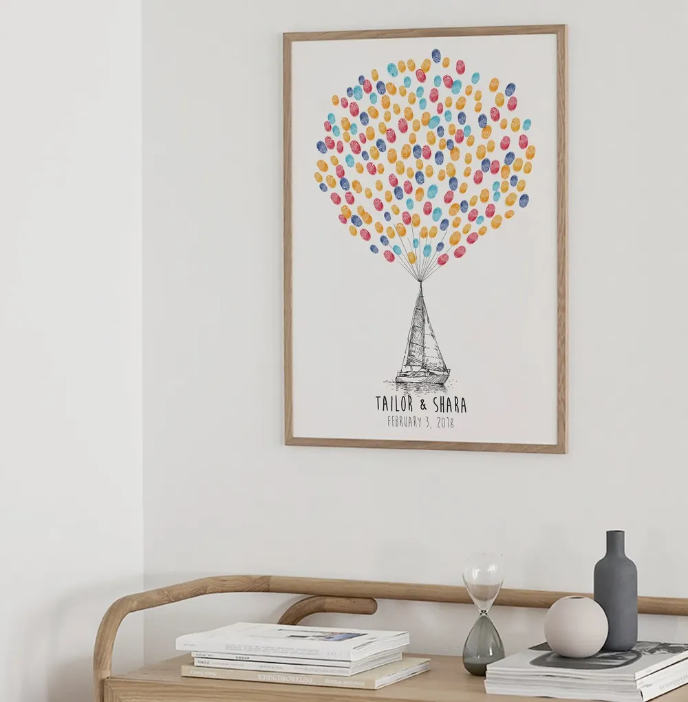 Ship Sketch Thumbprint Guest Book, Wedding Art Print - Image 3
