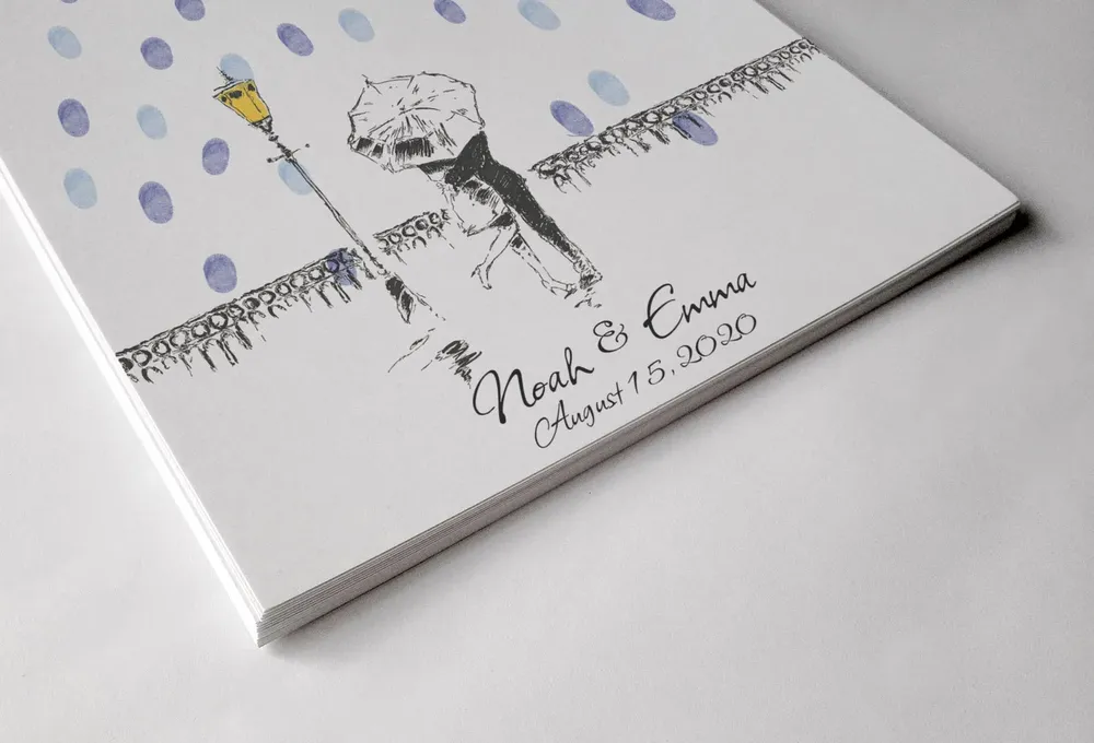Couple In The Rain Wedding Guest Book Art Print - Image 2