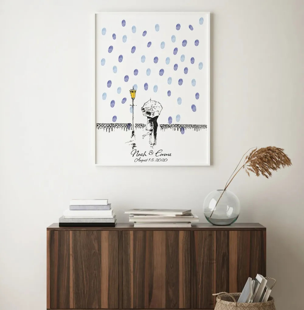 Couple In The Rain Wedding Guest Book Art Print - Image 3
