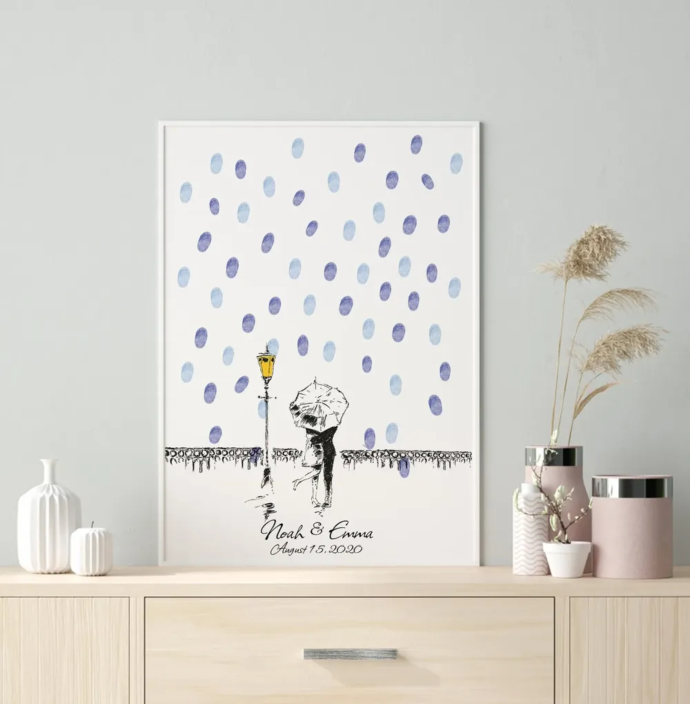 Couple In The Rain Wedding Guest Book Art Print - Image 4