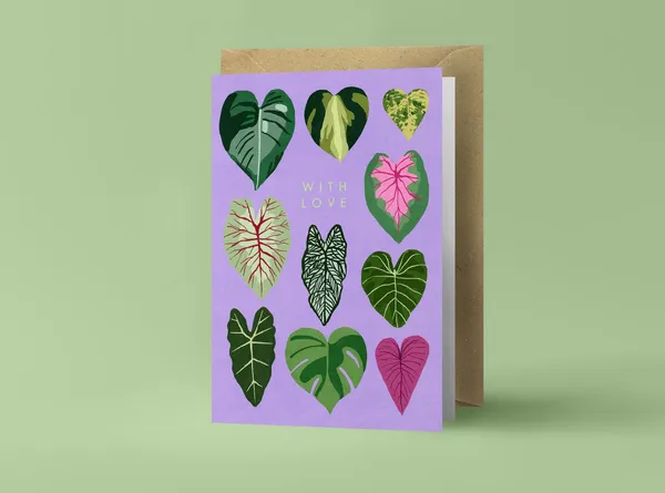 With Love Heart-Shaped Leaves Greeting Card