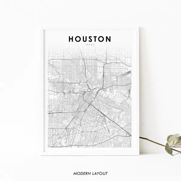 Downtown Houston TX Map Print, Texas City Poster