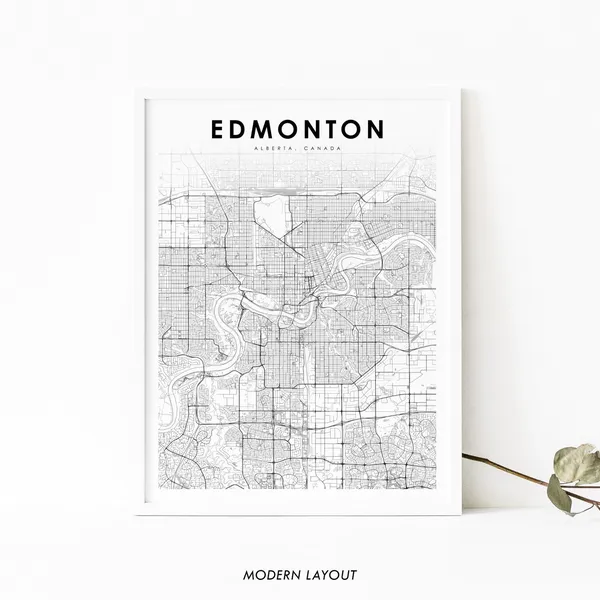 Downtown Edmonton Alberta Map Print, City Poster