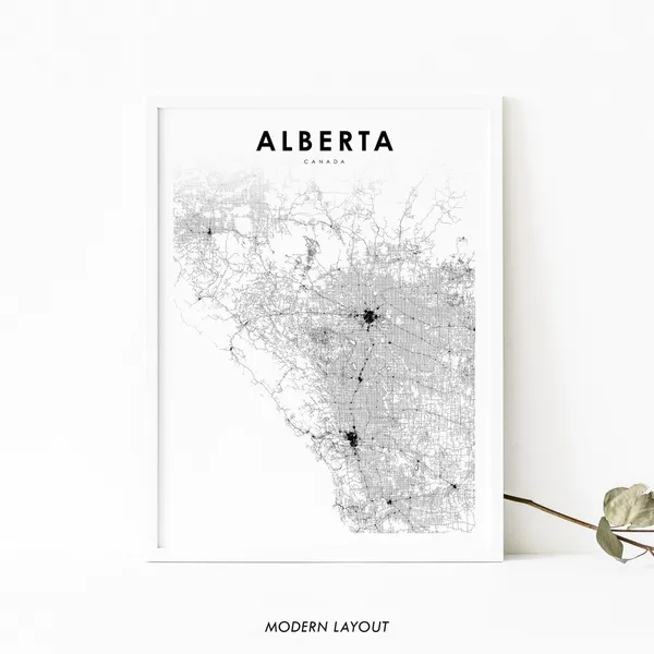 Southern Alberta Map Print, Calgary Road Art Poster