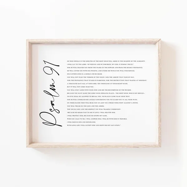 Psalm 91 Scripture Art Print, Christian Home Decor
