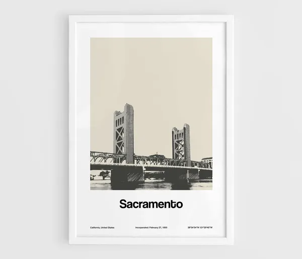 Sacramento Tower Bridge Minimalist City Poster Print