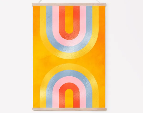 Retro Double Rainbow Print, Bold Bohemian Abstract