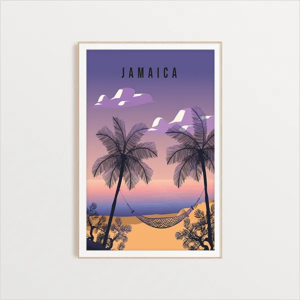 Jamaica Travel Poster, Country Illustration Art Print