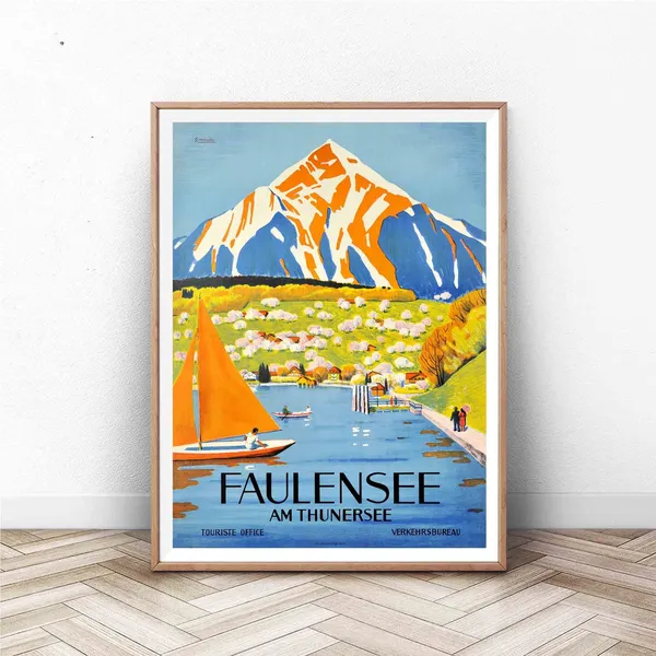 Faulensee Vintage Travel Poster, Switzerland Art Print