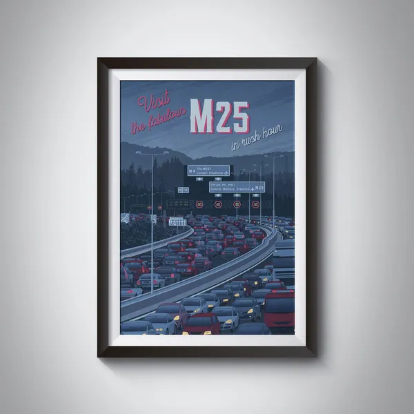 M25 Motorway London Travel Poster, Film Noir Style