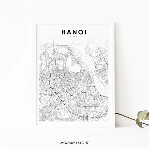 Hanoi Vietnam Map Art Print, City Street Road