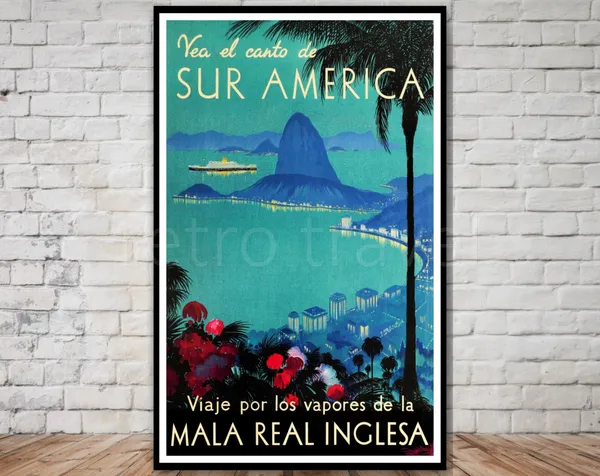 South America Vintage Travel Poster, Ocean Liner