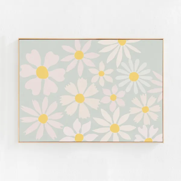 Daisies, Scandi Boho Art Print in Pastel Light Blue