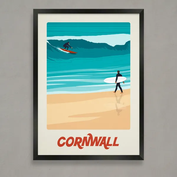 Cornwall Vintage Surf Poster, Surfing Travel Poster