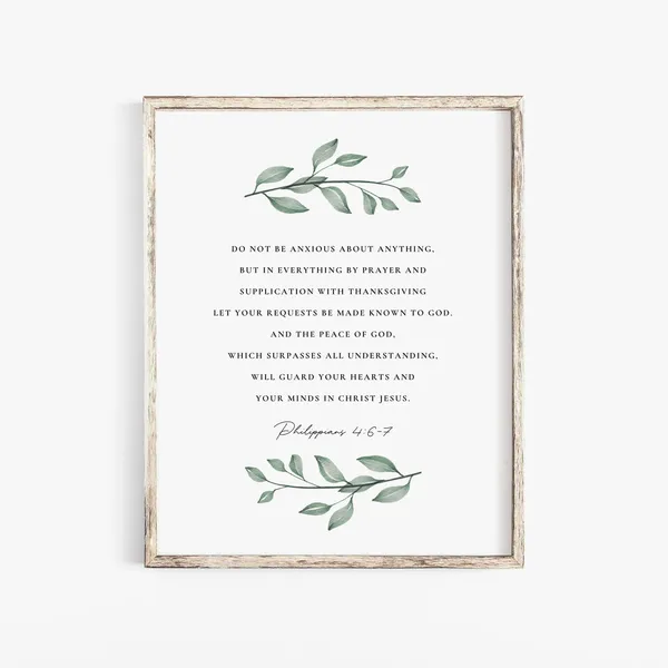 Philippians 4:6-7 Bible Verse Botanical Art Print