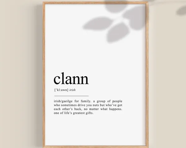 Clann Irish Definition Print, Family Wall Art Poster