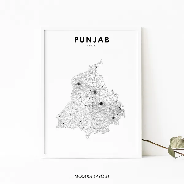 Punjab India Map Print, Travel Poster Wall Art